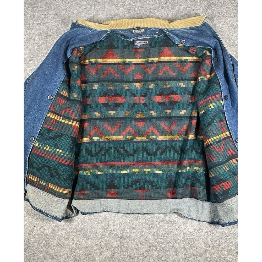 Vintage Lands End Denim Barn Chore Coat Jacket W/ Liner Sz XL Aztec 80s Western - Picture 3 of 9
